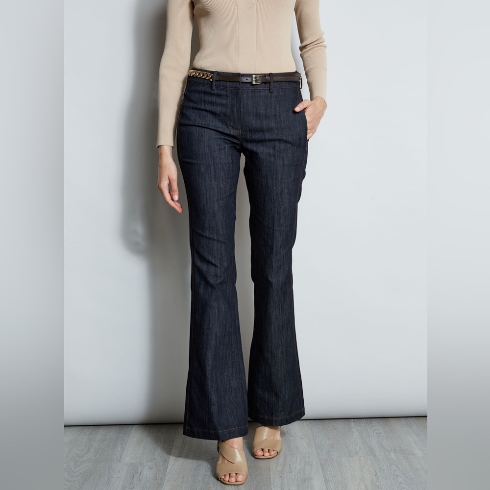 NEW Elie Tahari size 8 Dark Denim Fit & Flare Boot Cut Pant - Picture 2 of 14